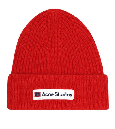 Shop Acne Studios Face Wool Beanie In Red