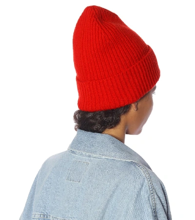 Shop Acne Studios Face Wool Beanie In Red