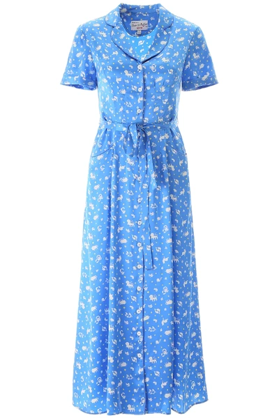 Shop Hvn Silk Maria Dress In Blue,white