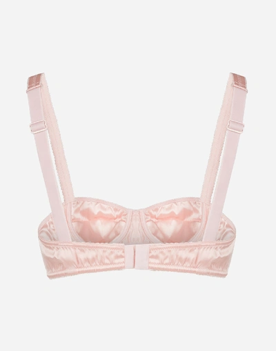 Shop Dolce & Gabbana Semi-padded Balcony Bra In Satin With Lace In Pink