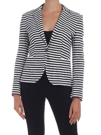 Shop Tommy Hilfiger Striped Beehive Jacket In White And Blue