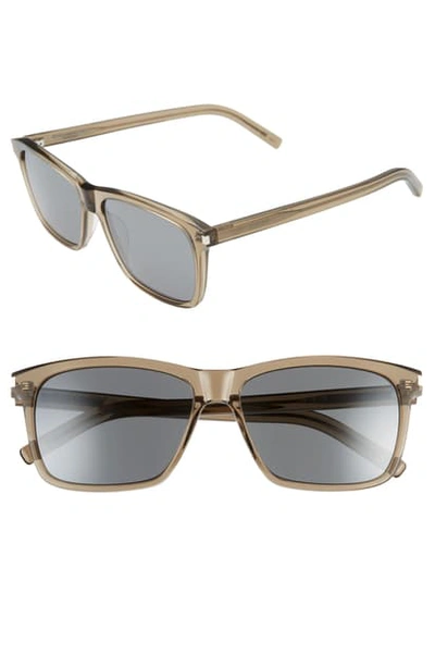 Shop Saint Laurent 57mm Rectangle Sunglasses In Dark Mud/ Silver
