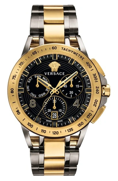 Shop Versace Sport Tech Chronograph Bracelet Watch, 45mm In Gunmetal/ Black/ Gold