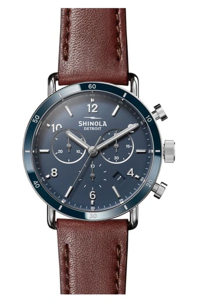 Shop Shinola The Canfield Chrono Leather Strap Watch, 40mm In Dark Cognac/ Blue/ Silver