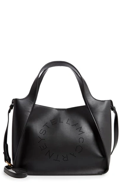 Shop Stella Mccartney Perforated Logo Faux Leather Satchel In Black