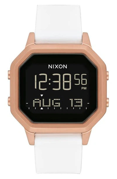 Shop Nixon Siren Digital Watch, 36mm In White/ Black/ Rose Gold