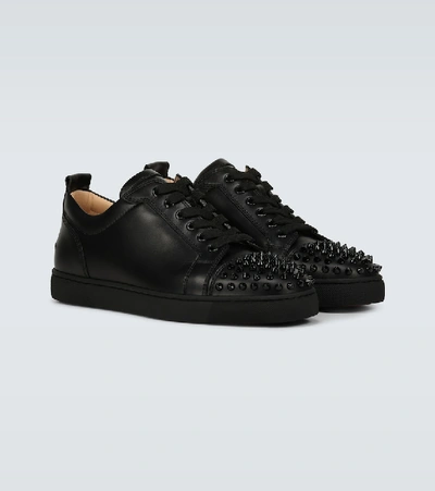 Christian Louboutin Louis Junior Spikes Cap-toe Leather Sneakers In Black