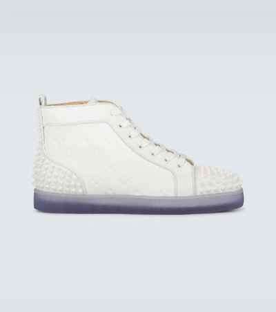 Shop Christian Louboutin Lou Spikes Ii Leather Sneakers In White