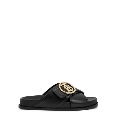 Shop Burberry Wallsall Black Leather Sliders