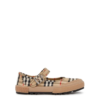 Shop Burberry Elstead Checked Canvas Flats In Beige