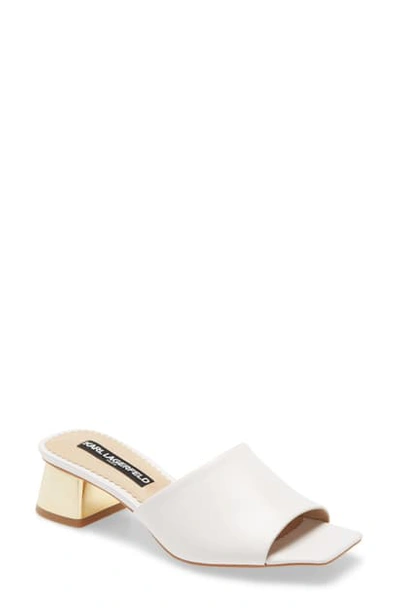 Shop Karl Lagerfeld Macaria Slide Sandal In White Leather/ Gold