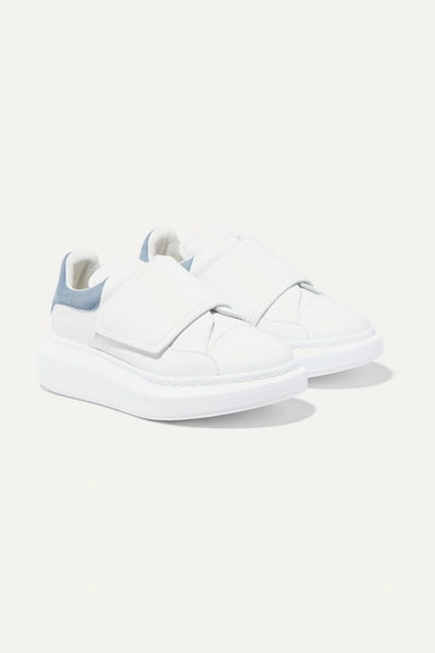 Shop Alexander Mcqueen Suede-trimmed Leather Exaggerated-sole Sneakers In White