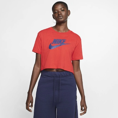 Shop Nike Sportswear Essential Women's Cropped T-shirt In Red