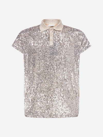 Shop Saint Laurent Sequins Polo Shirt