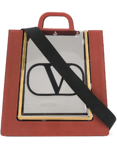 Shop Valentino Vlogo Tote Bag In Brown