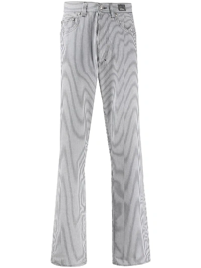 Pre-owned Versace 1990s Straight Let Striped Trousers In Grey