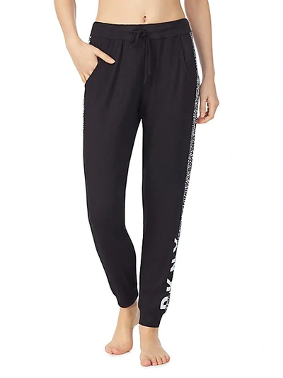 Shop Dkny Logo Abstract-stripe Joggers In Black