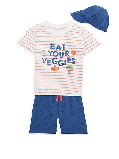 Shop Petit Lem Baby Boy's Eat Your Veggies 3-piece Hat, T-shirt & Shorts Set In White