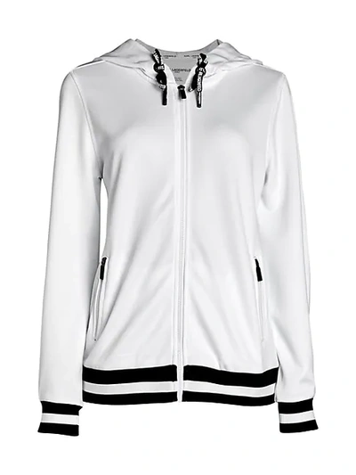 Shop Karl Lagerfeld Striped Zip-up Hoodie In White Black