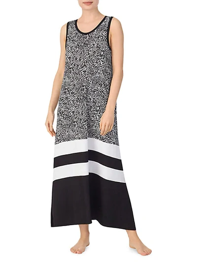 Shop Dkny Colorblock & Print Long Nightgown In Black Print