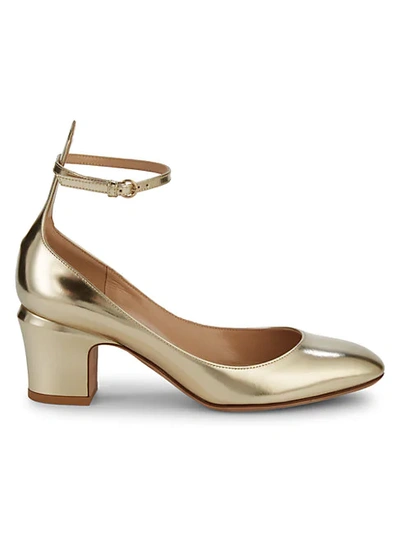 Shop Valentino Tango Metallic Leather Ankle-strap Pumps In Red
