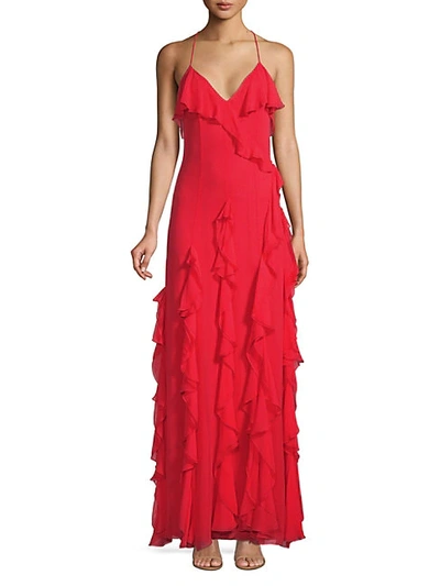 Shop Alice And Olivia Claudine Ruffle Gown In Cherry