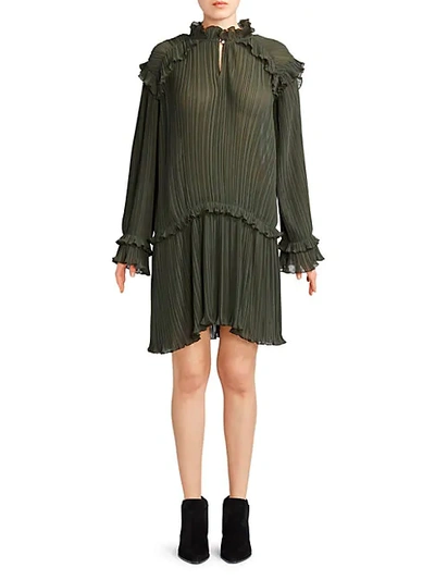Shop Kenzo Micro-pleated Dress In Dark Khaki