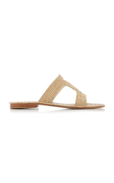 Shop Carrie Forbes Moha Raffia Slides In Neutral