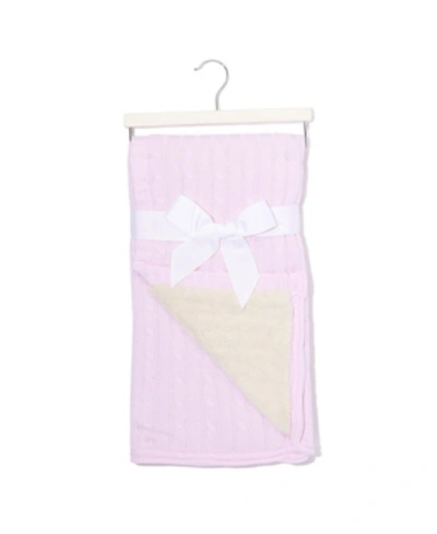 Shop 3stories Baby Girl Cable Knit Sherpa Blanket In Pink