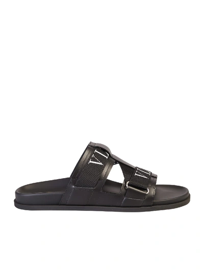 Shop Valentino Branded Sandals In Black