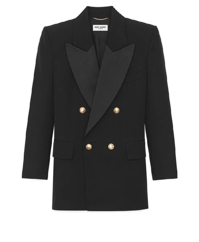 Shop Saint Laurent Structured Shoulders Double-breasted Blazer In Black