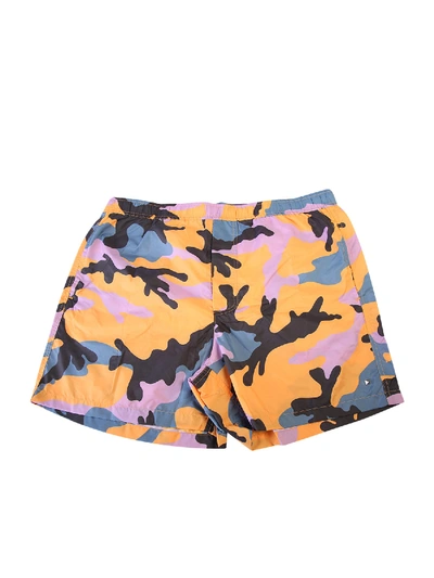 Shop Valentino Camouflage Pattern Swim Shorts In Orange