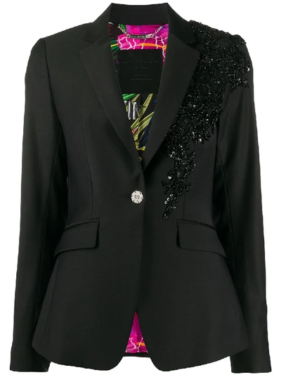 Shop Philipp Plein Lace Applique Blazer In Black