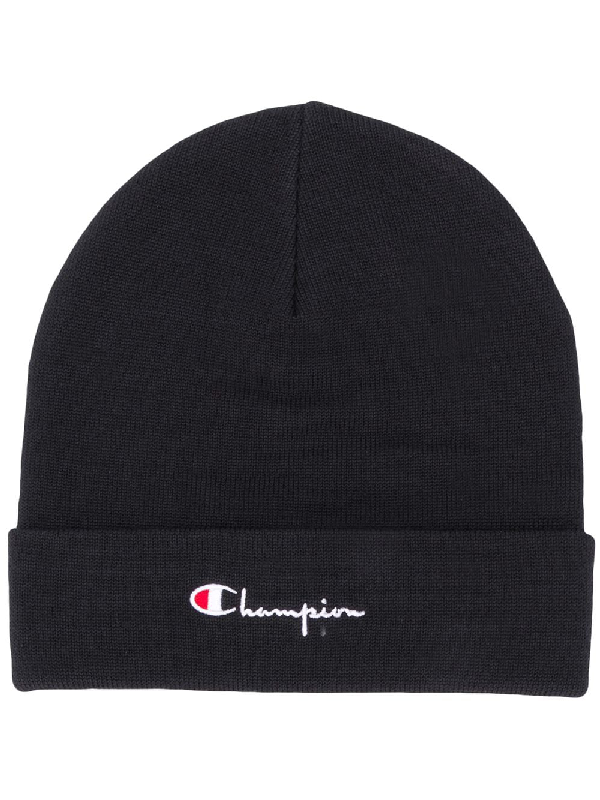 Champion Logo Embroidered Beanie Hat In 