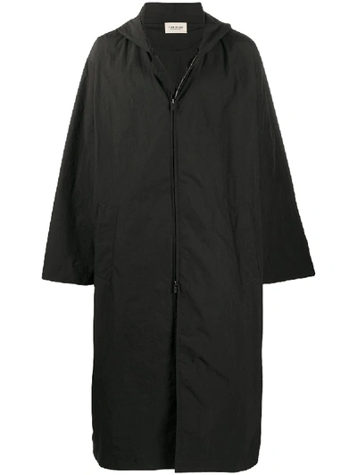 Shop Fear Of God Rear Logo Print Hooded Coat In Black