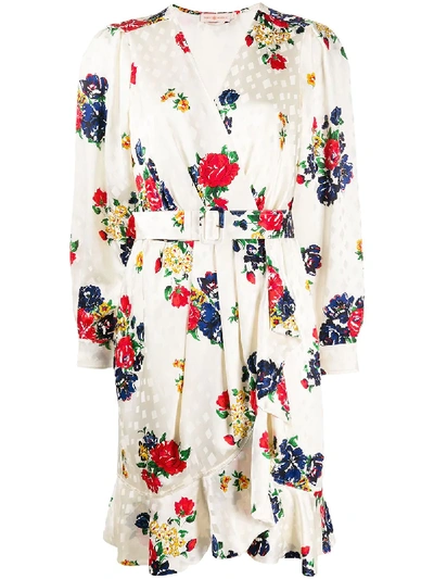 Shop Tory Burch Floral Print Wrap Dress In Neutrals