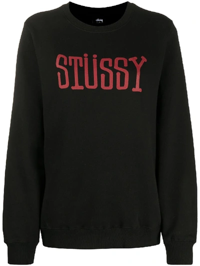 Shop Stussy Logo-print Crew Neck Sweatshirt In Black