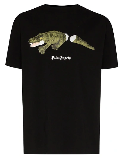 Shop Palm Angels Crocodile-print T-shirt In Black