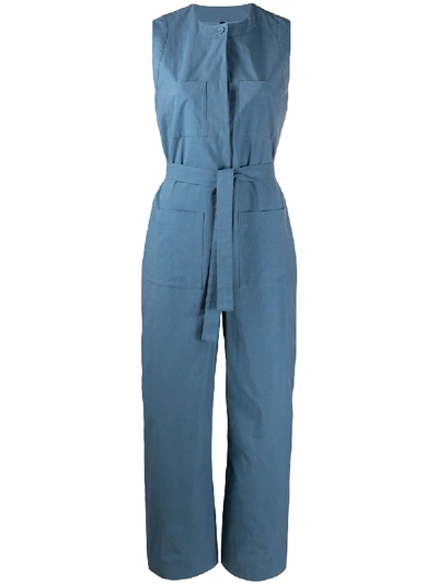 Shop Sara Lanzi Sleeveless Tie Waist Jumpsuit In Blue