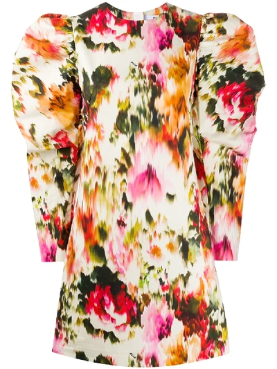 Shop Msgm Abstract Floral Print Dress In Neutrals