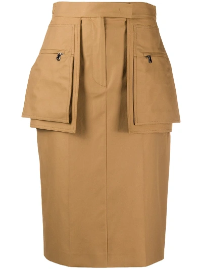 Shop Max Mara Zipped Patch Pockets Skirt In Brown
