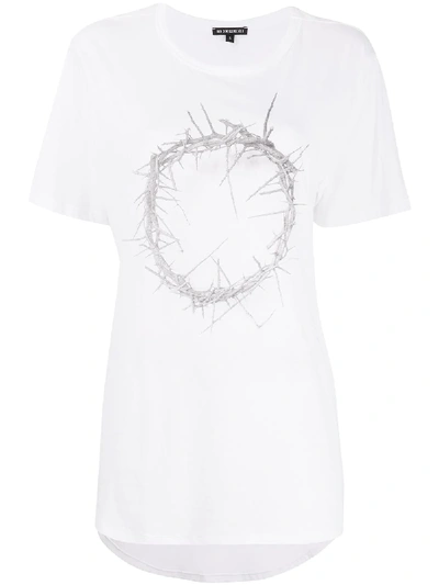 Shop Ann Demeulemeester Longline Thorn Crown Print T-shirt In White