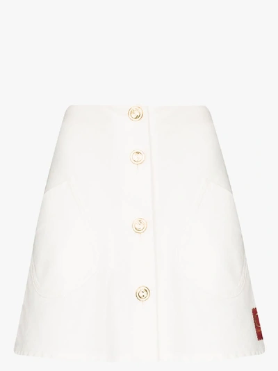 Shop Gucci Button Detail Denim Mini Skirt In White