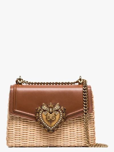 Shop Dolce & Gabbana Brown Devotion Wicker Cross Body Bag In Neutrals