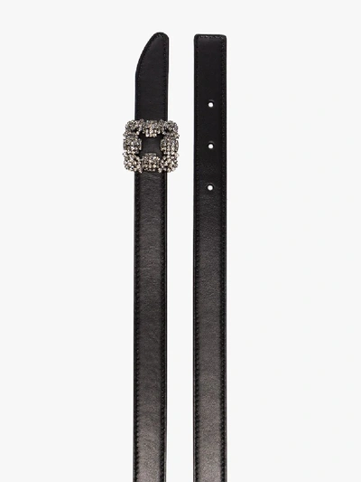 Shop Manolo Blahnik Black Hangisi Crystal Buckle Leather Belt