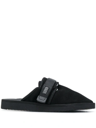 Shop Suicoke Touch Strap Slippers In Black