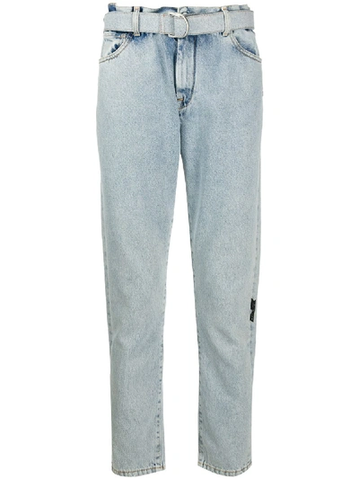 Shop Off-white Bleached-effect Slim-fit Jeans In Blue