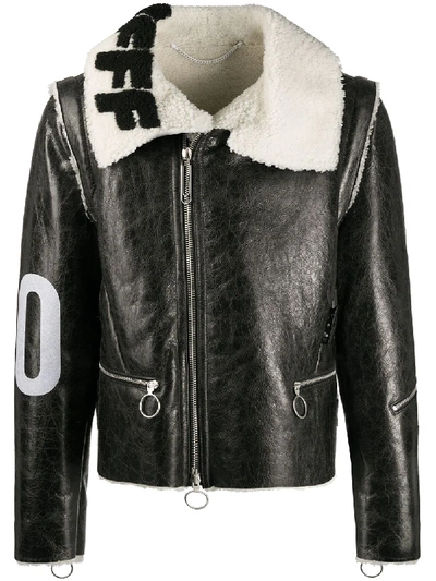 Shop Off-white Target Shearling Zip Jacket In Black