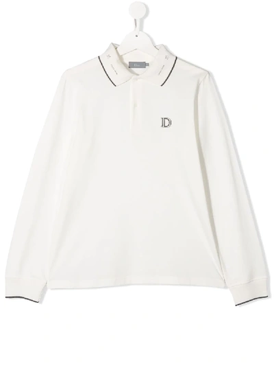 Shop Baby Dior Teen Long-sleeve Polo Shirt In White