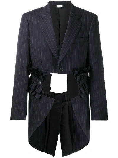 Shop Comme Des Garçons Homme Deux Ruffled-waist Pinstripe Coat In Blue